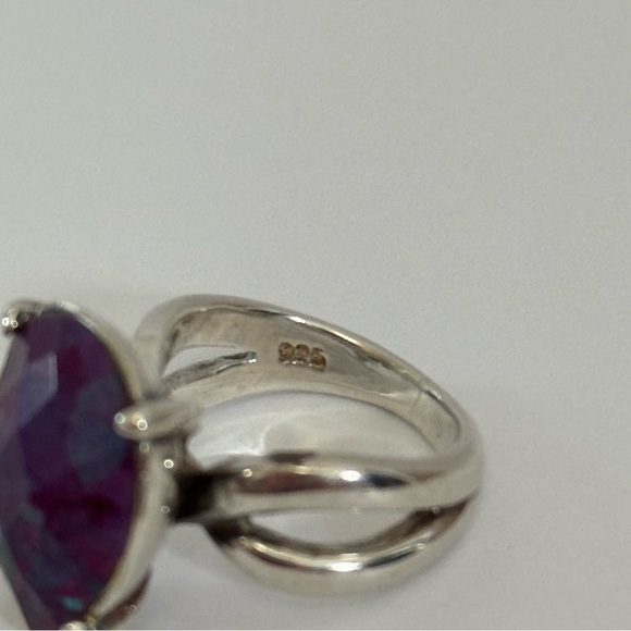 Sterling Silver BARSE Split Shank Ring Teardrop Pear Purple Stone - Picture 7 of 9